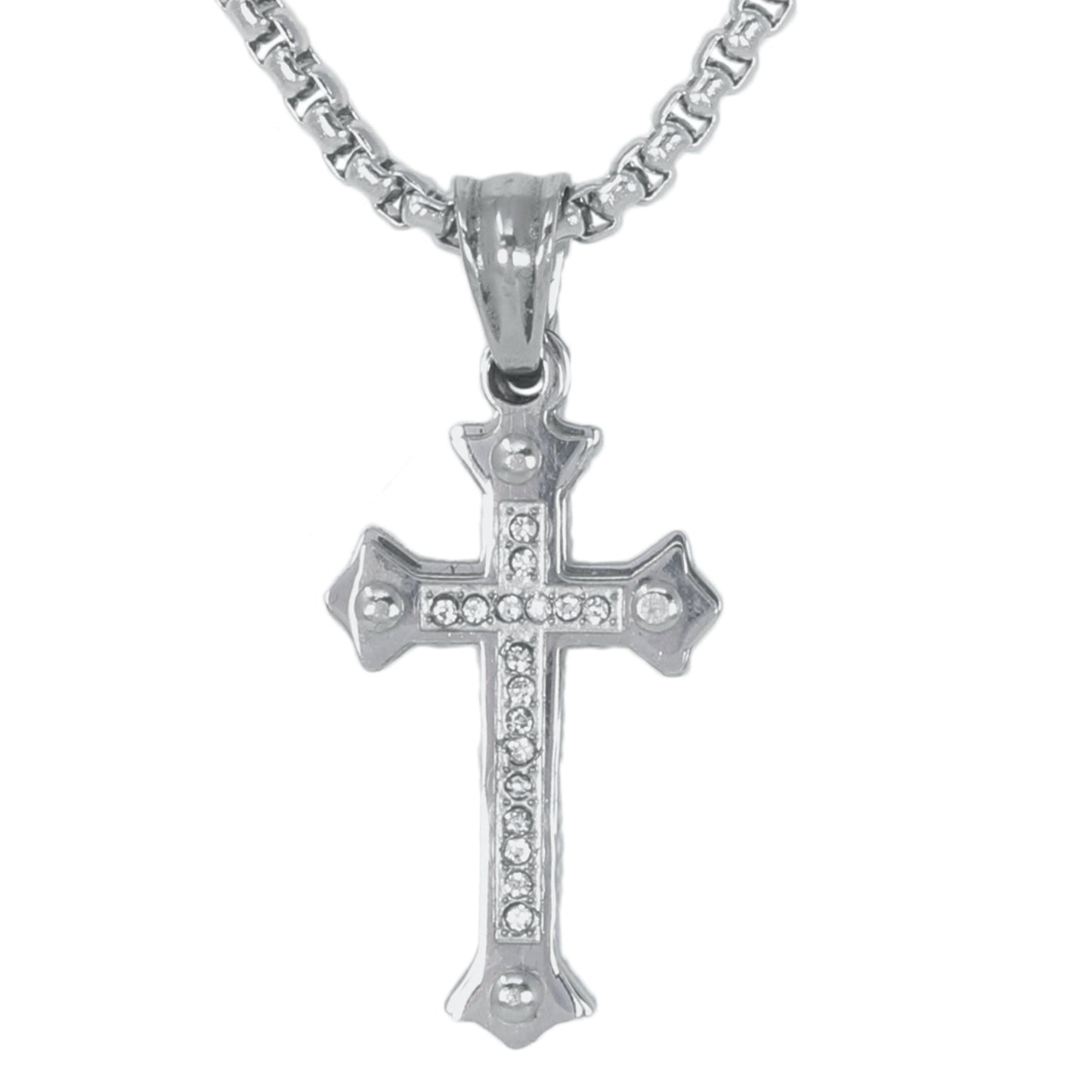 Mini Cross Necklace with 2.5mm Round Box Chain 24" - SCP-004