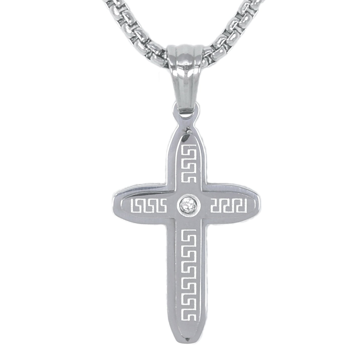 Mini Cross Necklace with 2.5mm Round Box Chain 24" - SCP-005