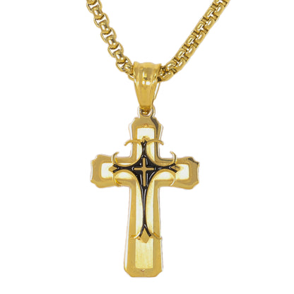 Mini Cross Necklace with 2.5mm Round Box Chain 24" - SCP-006