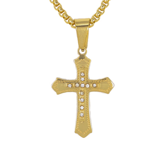 Mini Cross Necklace with 2.5mm Round Box Chain 24" - SCP-008