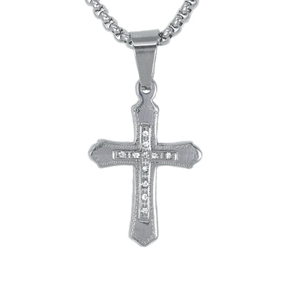 Mini Cross Necklace with 2.5mm Round Box Chain 24" - SCP-008