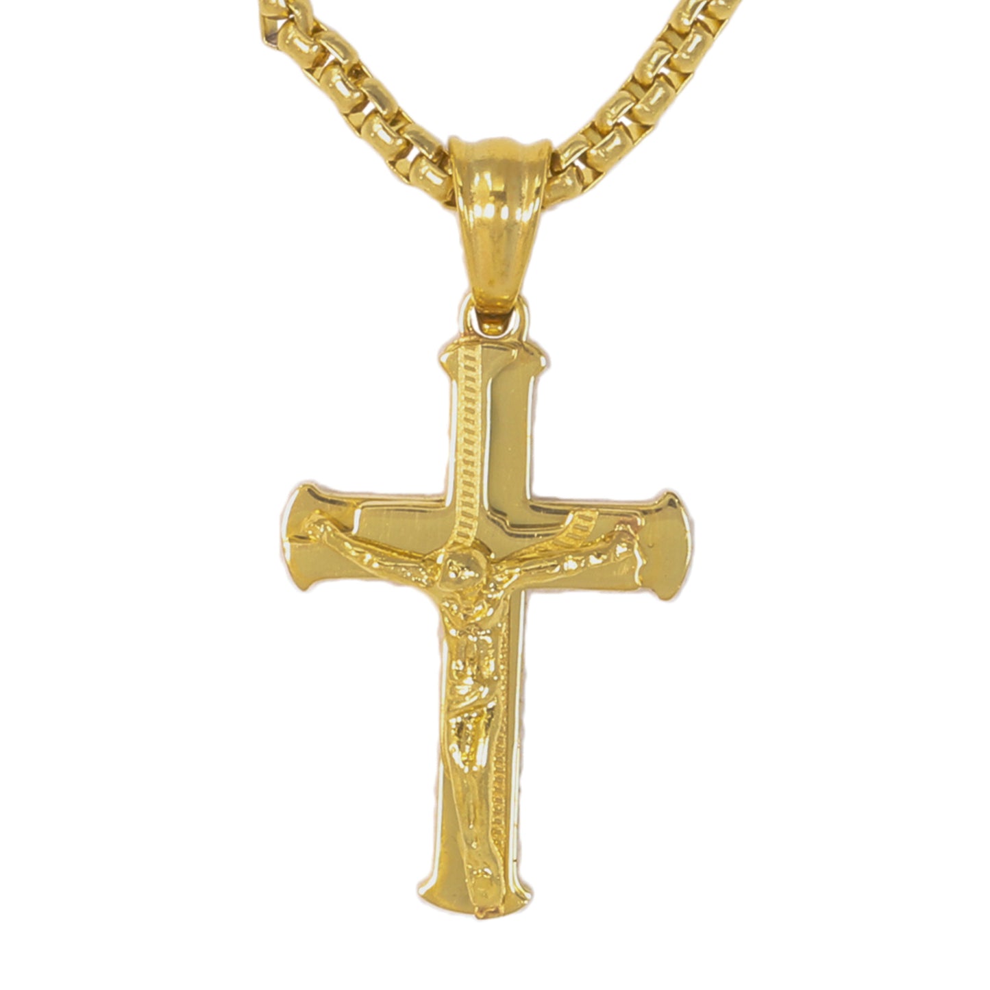 Mini Crucifix Necklace with 2.5mm Round Box Chain 24" - SCP-009