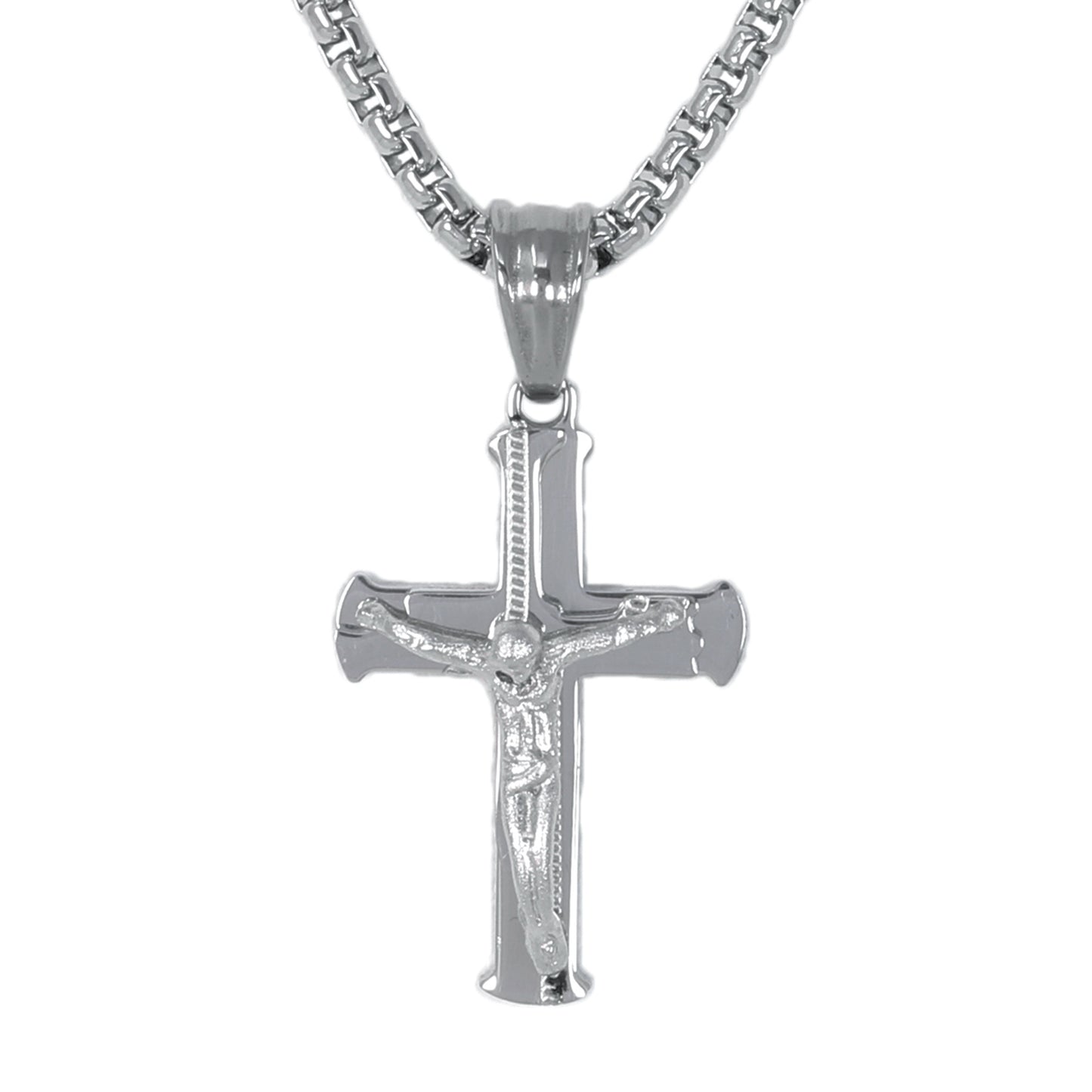 Mini Crucifix Necklace with 2.5mm Round Box Chain 24" - SCP-009