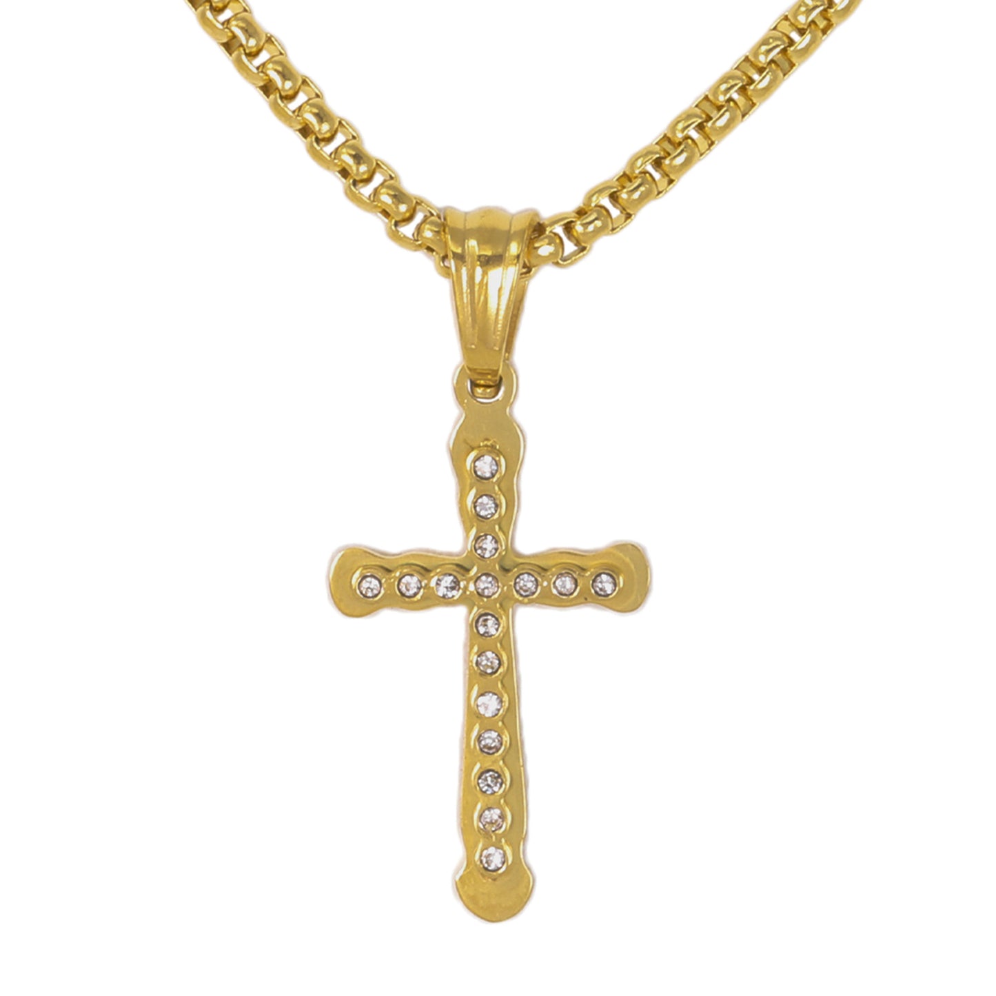 Mini Iced Cross Necklace with 2.5mm Round Box Chain 24" - SCP-010**
