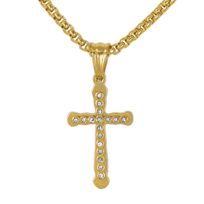Mini Iced Cross Necklace with 2.5mm Round Box Chain 24" - SCP-010**