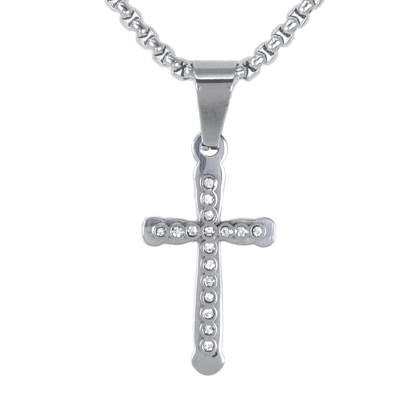 Mini Iced Cross Necklace with 2.5mm Round Box Chain 24" - SCP-010**