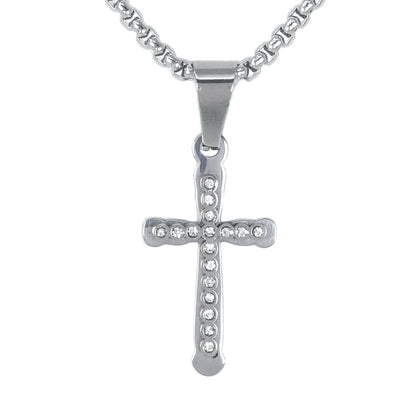 Mini Iced Cross Necklace with 2.5mm Round Box Chain 24" - SCP-010**