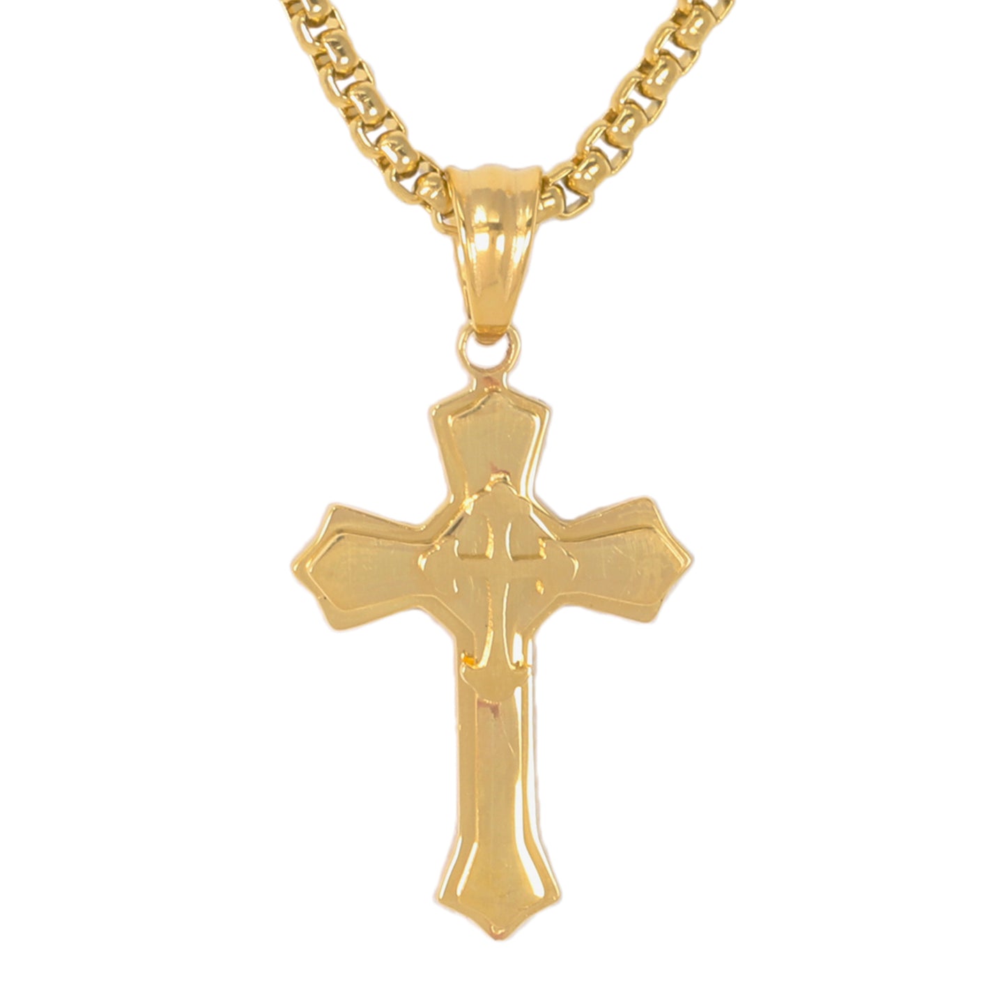 Mini Solid Cross Necklace with 2.5mm Round Box Chain 24" - SCP-011**