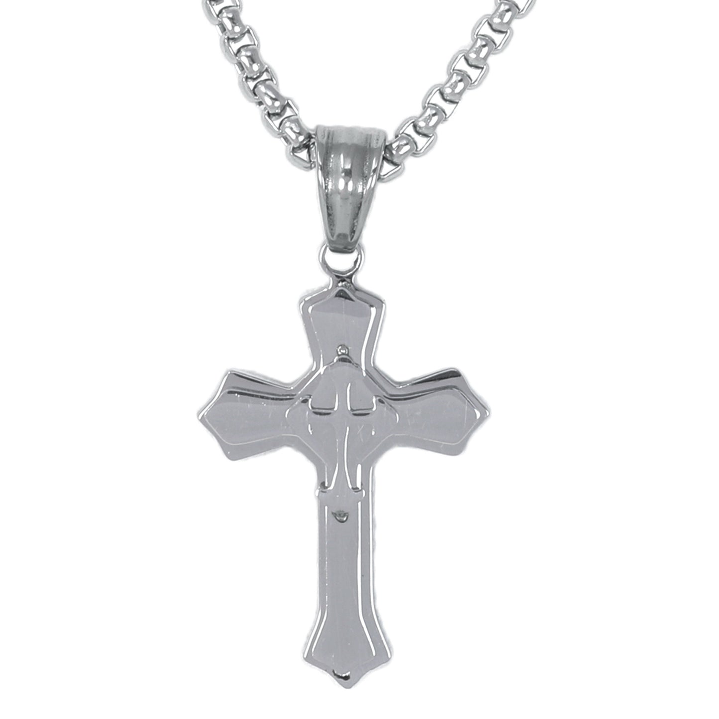 Mini Solid Cross Necklace with 2.5mm Round Box Chain 24" - SCP-011**