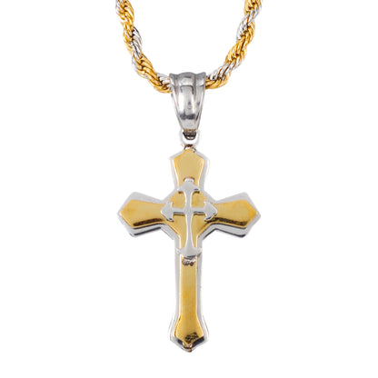 Mini Solid Cross Necklace with 2.5mm Round Box Chain 24" - SCP-011**