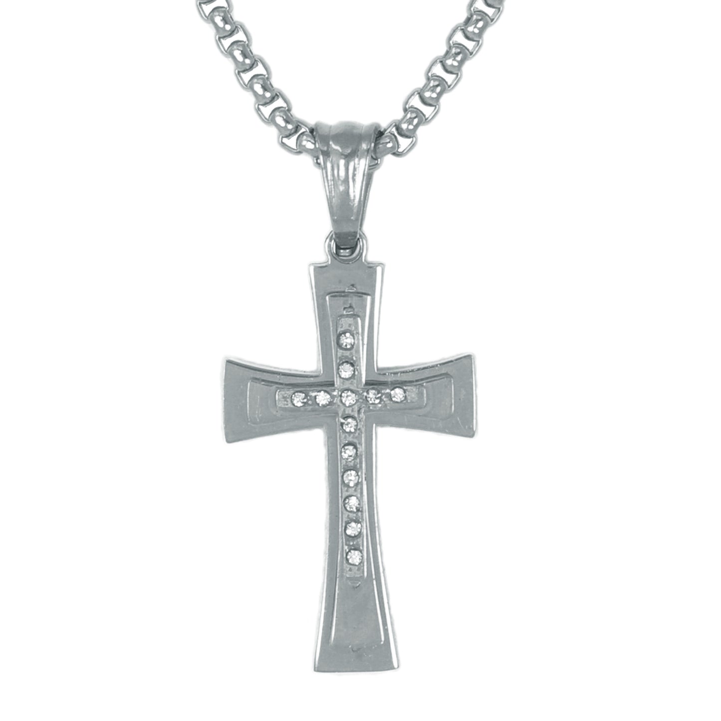 Mini Cross Necklace with 2.5mm Round Box Chain 24" - SCP-012
