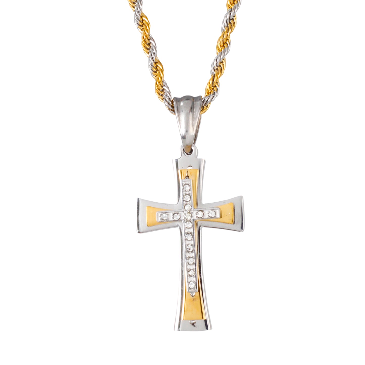 Mini Cross Necklace with 2.5mm Round Box Chain 24" - SCP-012