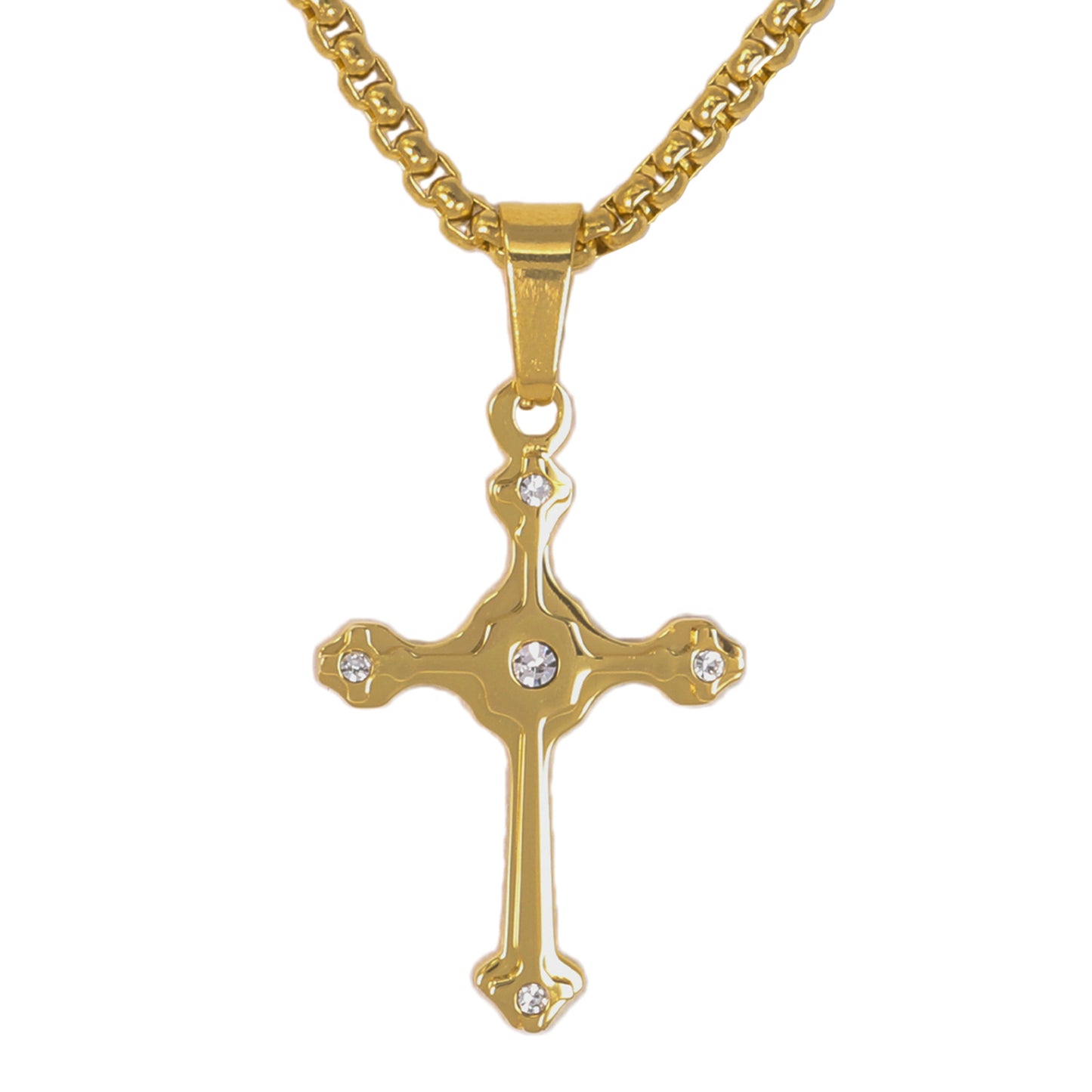 Mini Solid Cross Necklace with 2.5mm Round Box Chain 24" - SCP-016**
