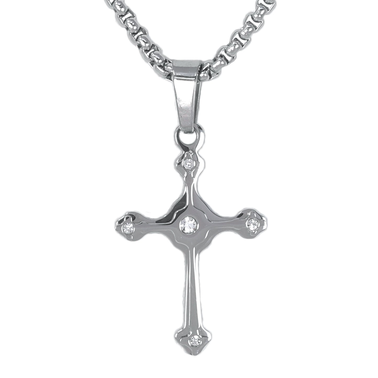 Mini Solid Cross Necklace with 2.5mm Round Box Chain 24" - SCP-016**