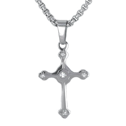 Mini Solid Cross Necklace with 2.5mm Round Box Chain 24" - SCP-016**