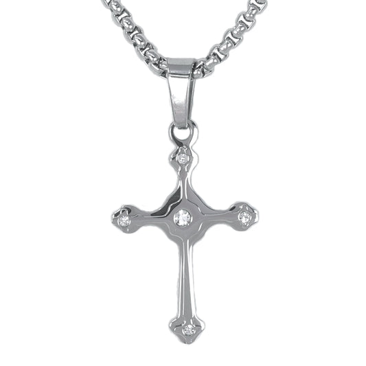 Mini Solid Cross Necklace with 2.5mm Round Box Chain 24" - SCP-016**