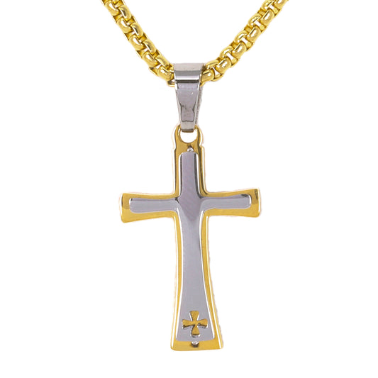 Mini Cross Necklace with 2.5mm Round Box Chain 24" - SCP-017