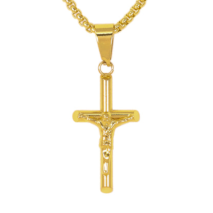 Mini Crucifix Necklace with 2.5mm Round Box Chain 24" - SCP-027
