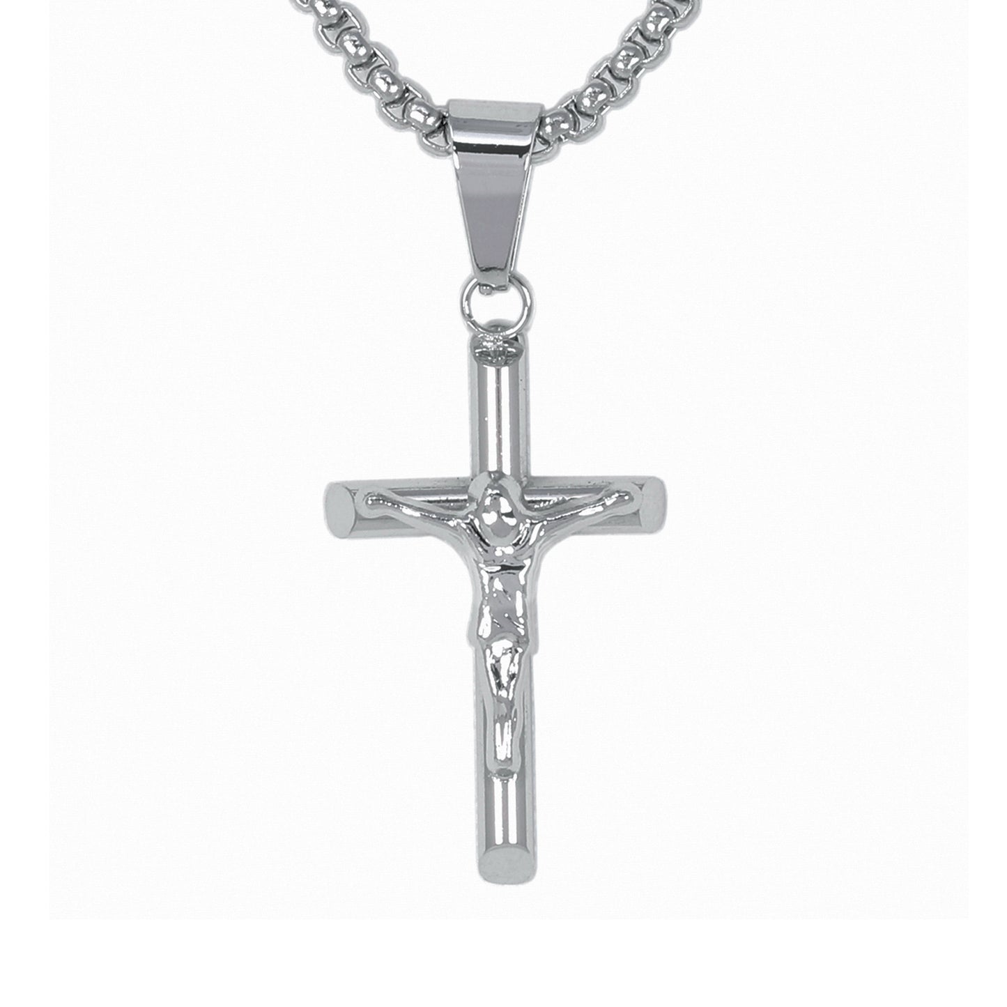 Mini Crucifix Necklace with 2.5mm Round Box Chain 24" - SCP-027