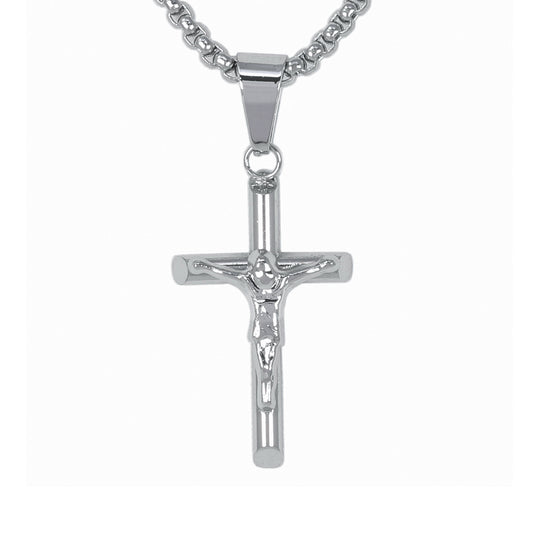 Mini Crucifix Necklace with 2.5mm Round Box Chain 24" - SCP-027