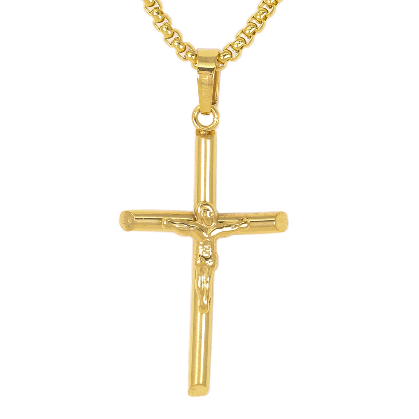 Mini Crucifix Necklace with 2.5mm Round Box Chain 24" - SCP-028