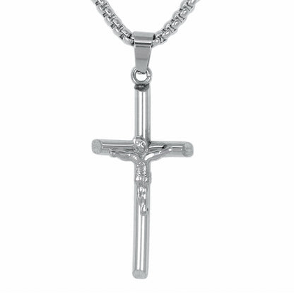 Mini Crucifix Necklace with 2.5mm Round Box Chain 24" - SCP-028