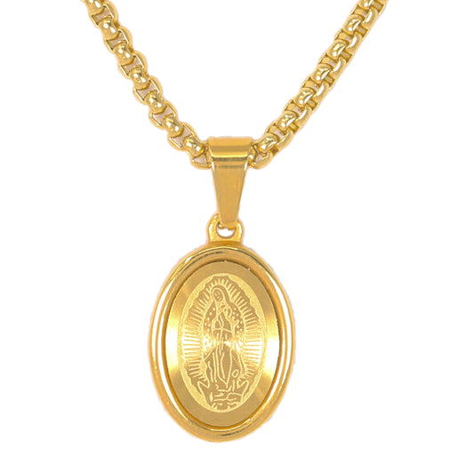 Mini Guadalupe Necklace with 2.5mm Round Box Chain 24" - SCP-030