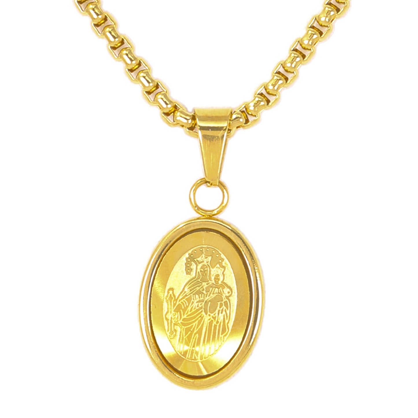 Mini Guadalupe Necklace with 2.5mm Round Box Chain 24" - SCP-031