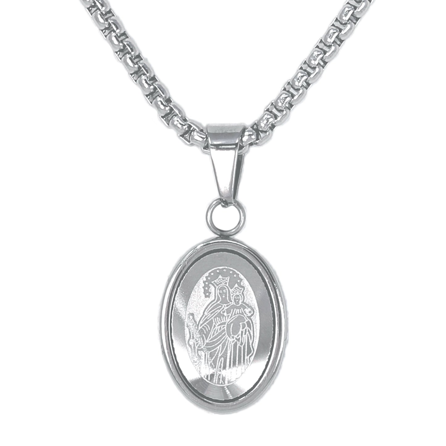 Mini Guadalupe Necklace with 2.5mm Round Box Chain 24" - SCP-031