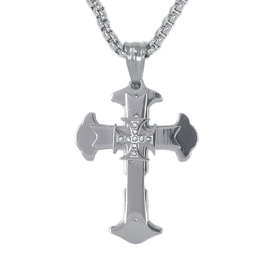 Mini Cross Necklace with 2.5mm Round Box Chain 24" - SCP-032