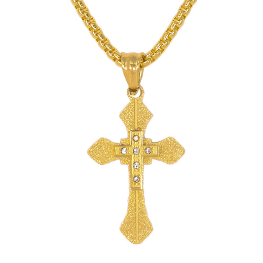 Mini Cross Necklace with 2.5mm Round Box Chain 24" - SCP-034