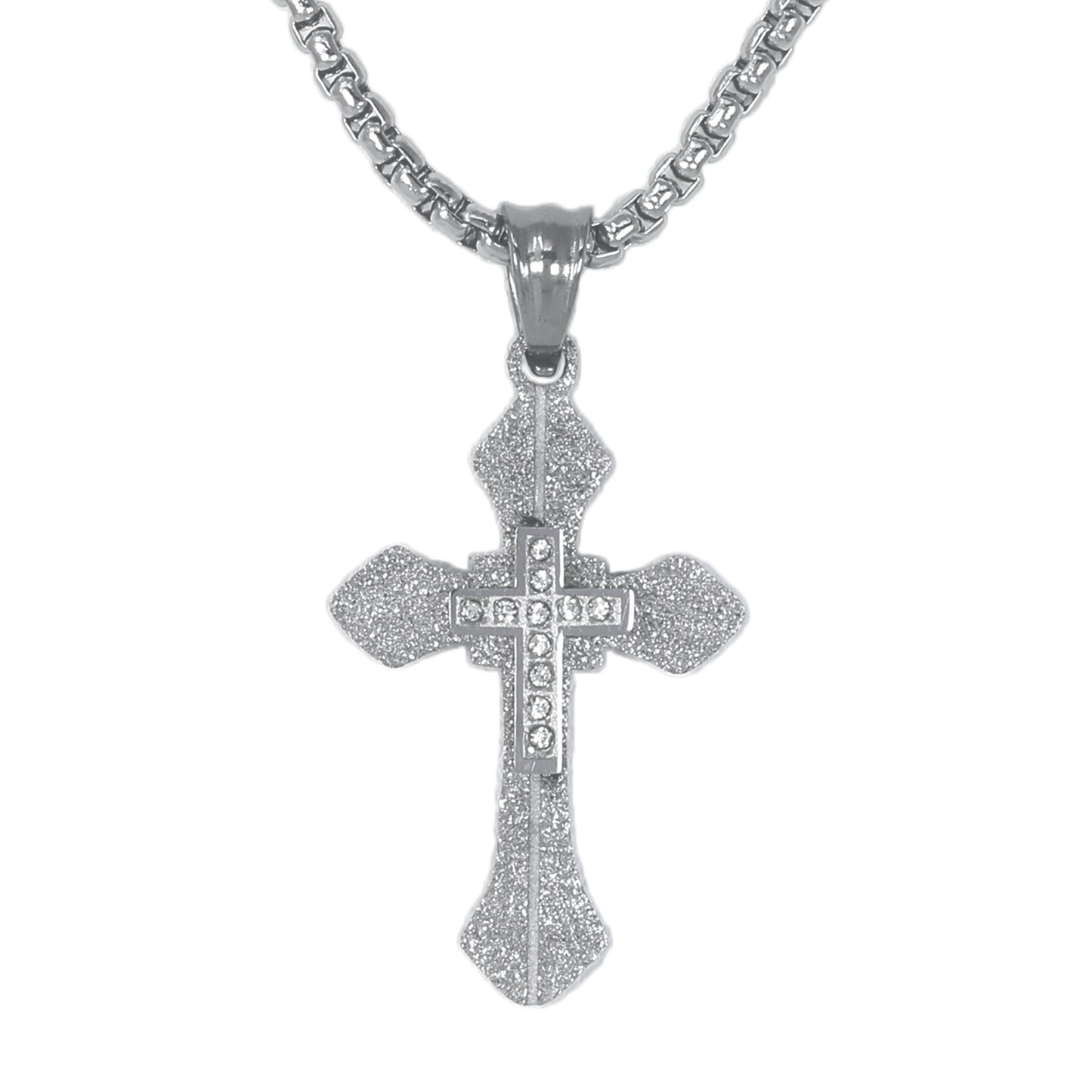 Mini Cross Necklace with 2.5mm Round Box Chain 24" - SCP-034