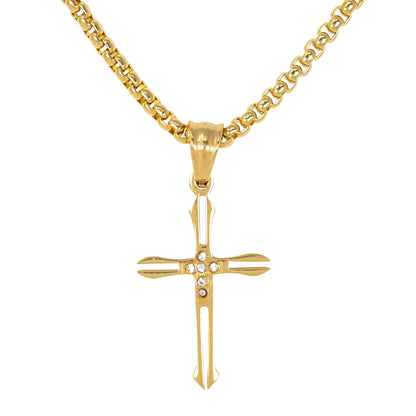 Mini Cross Necklace with 2.5mm Round Box Chain 24" - SCP-038