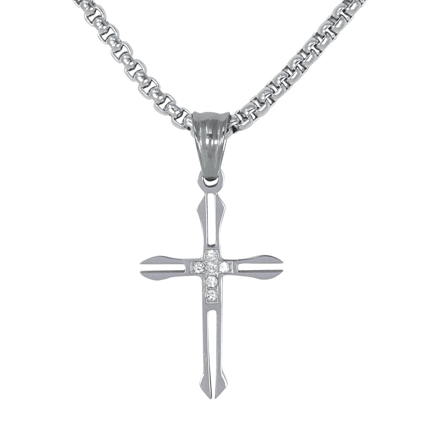 Mini Cross Necklace with 2.5mm Round Box Chain 24" - SCP-038