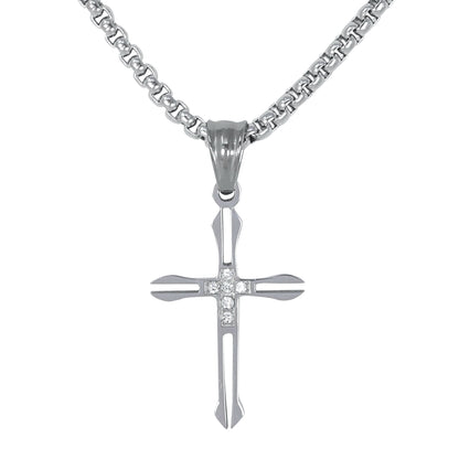 Mini Cross Necklace with 2.5mm Round Box Chain 24" - SCP-038