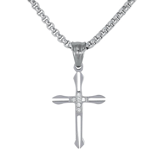 Mini Cross Necklace with 2.5mm Round Box Chain 24" - SCP-038