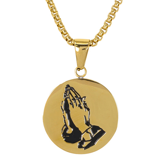 Mini Praying Hands Necklace with 2.5mm Round Box Chain 24" - SCP-042**