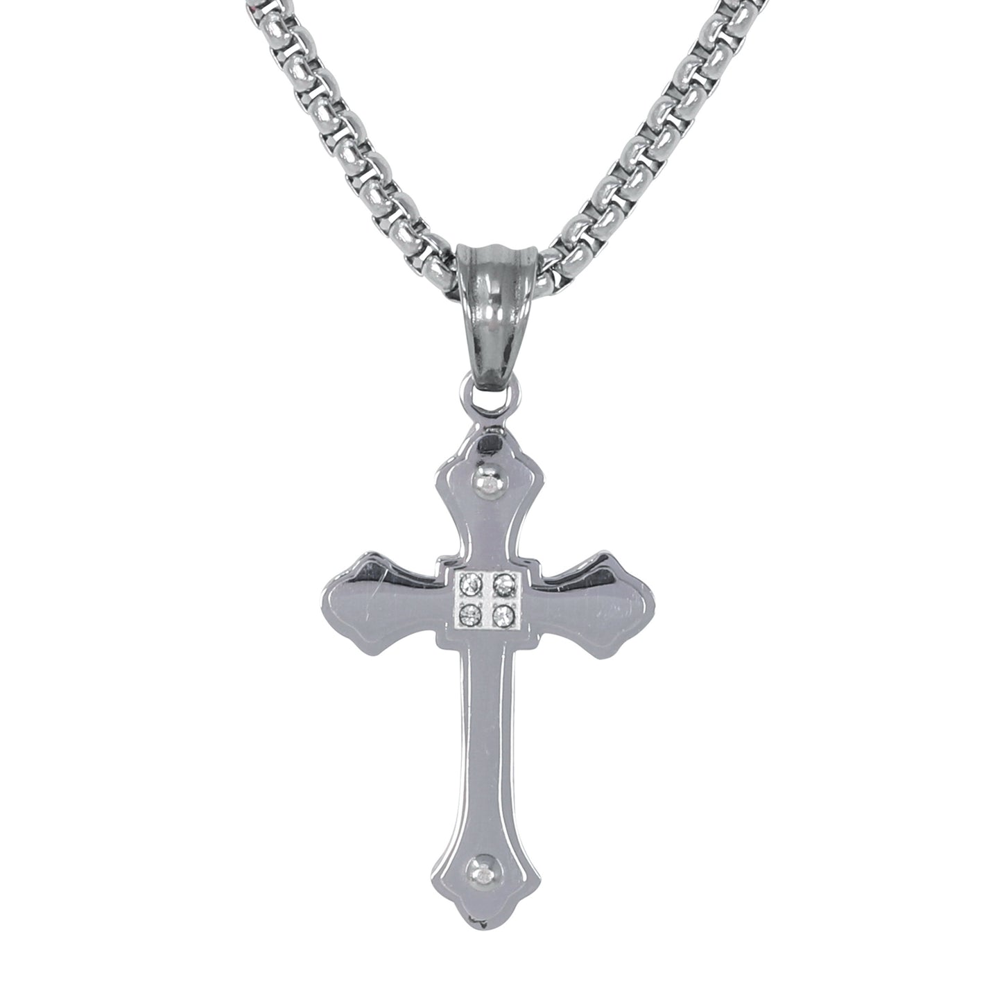 Mini Cross Necklace with 2.5mm Round Box Chain 24" - SCP-044