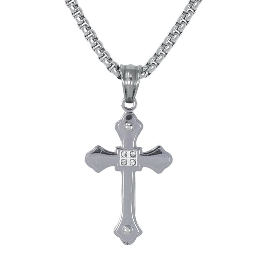 Mini Cross Necklace with 2.5mm Round Box Chain 24" - SCP-044