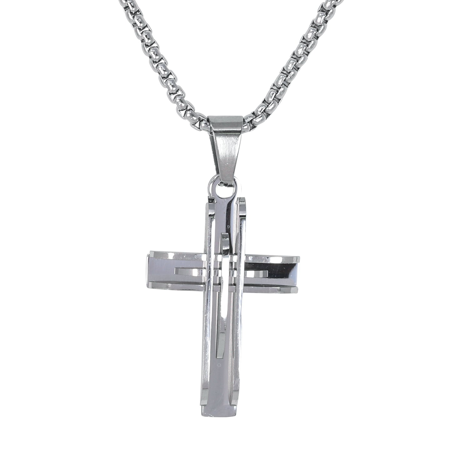 Mini Cross Necklace with 2.5mm Round Box Chain 24" - SCP-045