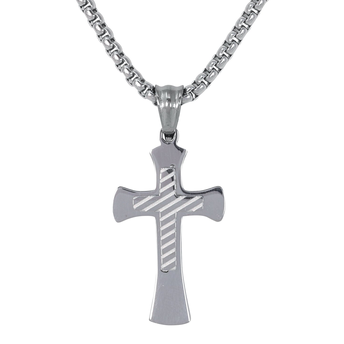 Mini Solid Cross Necklace with 2.5mm Round Box Chain 24" - SCP-047**