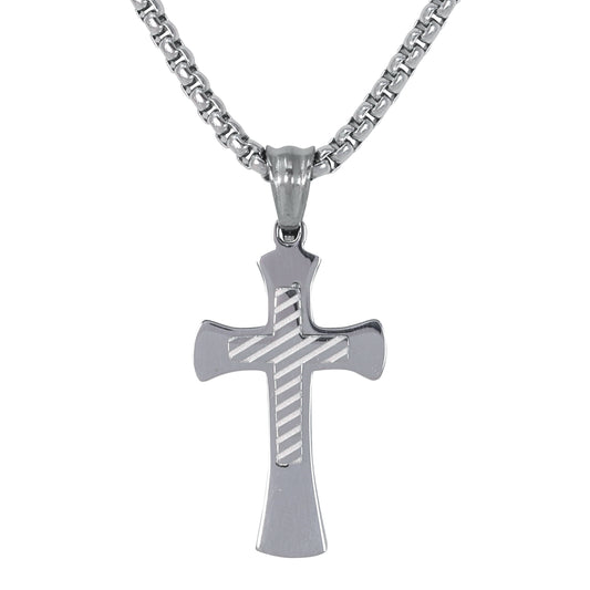 Mini Solid Cross Necklace with 2.5mm Round Box Chain 24" - SCP-047**
