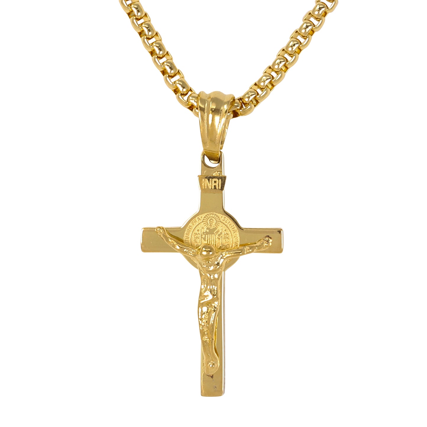 Mini Crucifix Necklace with 2.5mm Round Box Chain 24" - SCP-049