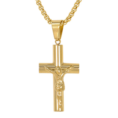 Mini Crucifix Necklace with 2.5mm Round Box Chain 24" - SCP-051**