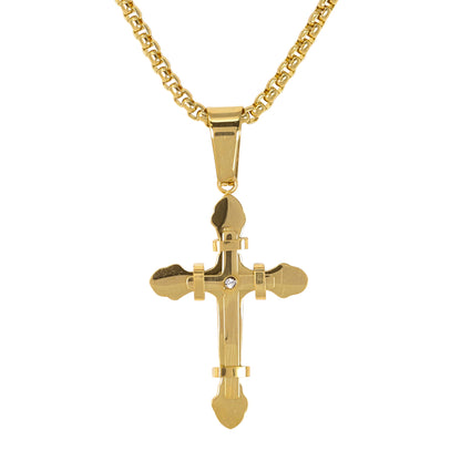 Mini Solid Cross Necklace with 2.5mm Round Box Chain 24" - SCP-053**