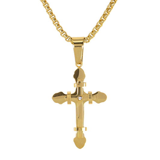 Mini Solid Cross Necklace with 2.5mm Round Box Chain 24" - SCP-053**