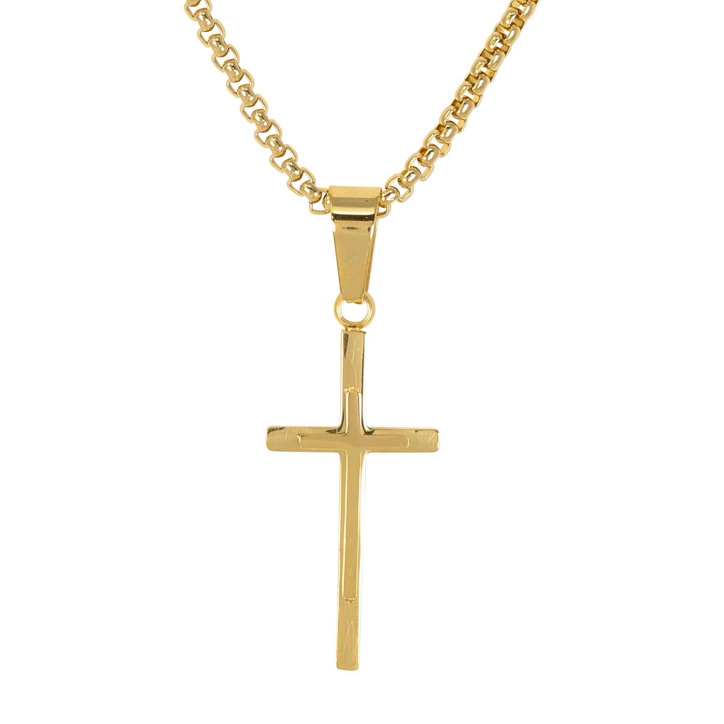 Mini Solid Cross Necklace with 2.5mm Round Box Chain 24" - SCP-054**