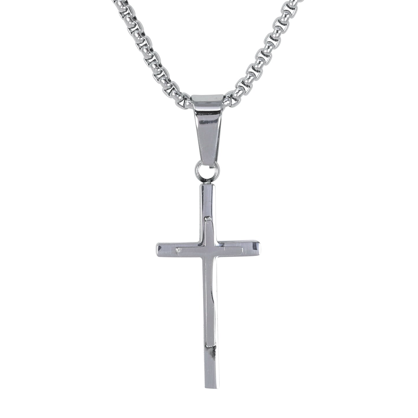 Mini Solid Cross Necklace with 2.5mm Round Box Chain 24" - SCP-054**