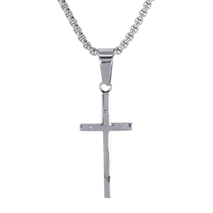 Mini Solid Cross Necklace with 2.5mm Round Box Chain 24" - SCP-054**