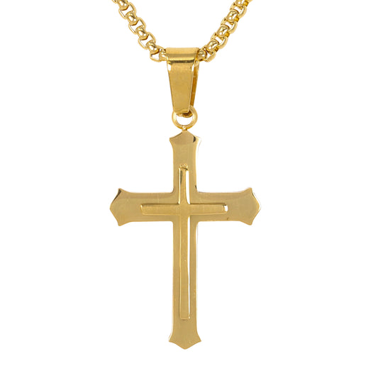 Mini Cross Necklace with 2.5mm Round Box Chain 24" - SCP-058